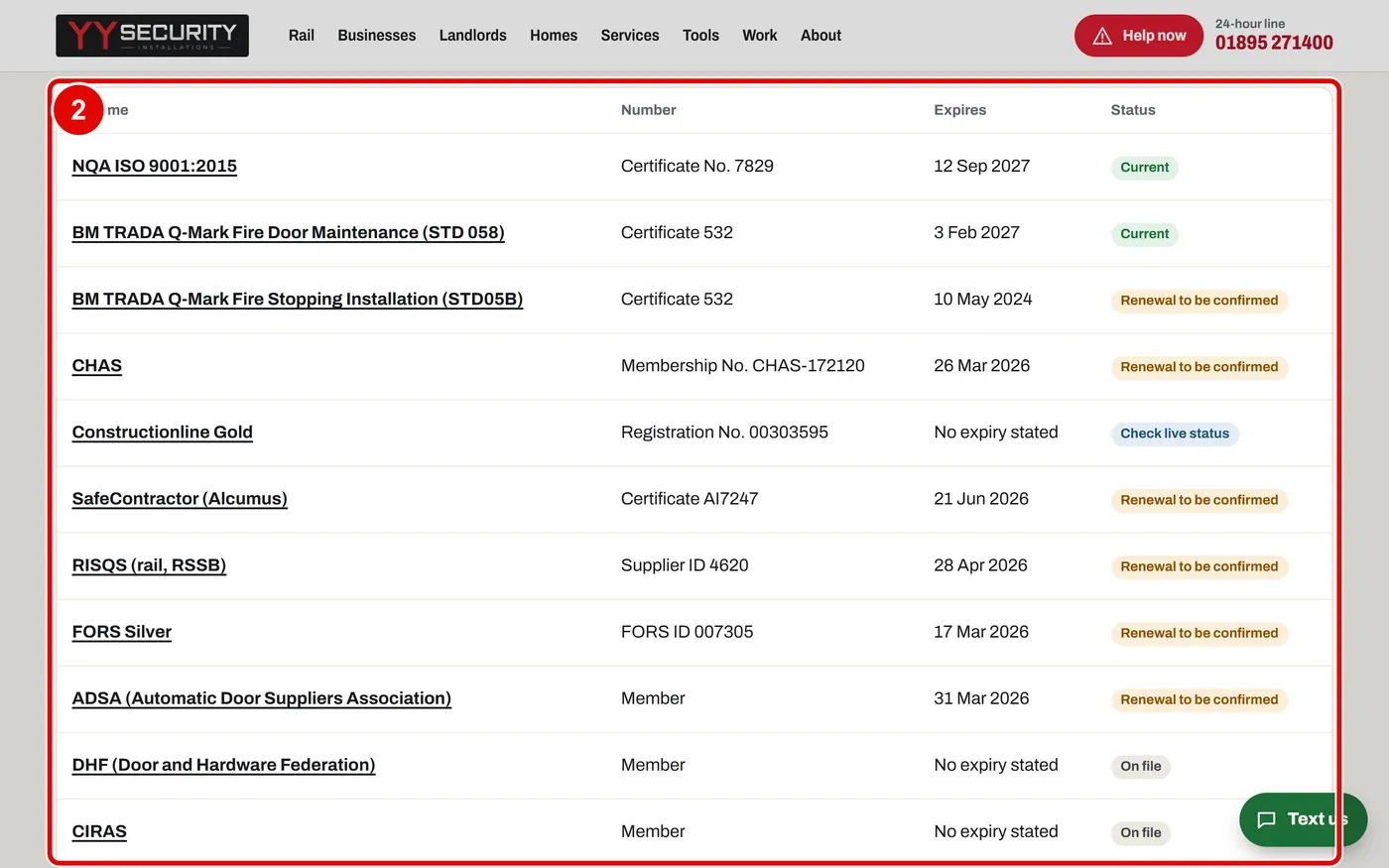 Screen grab from Accreditations, on a computer. A red box marks the part to use.