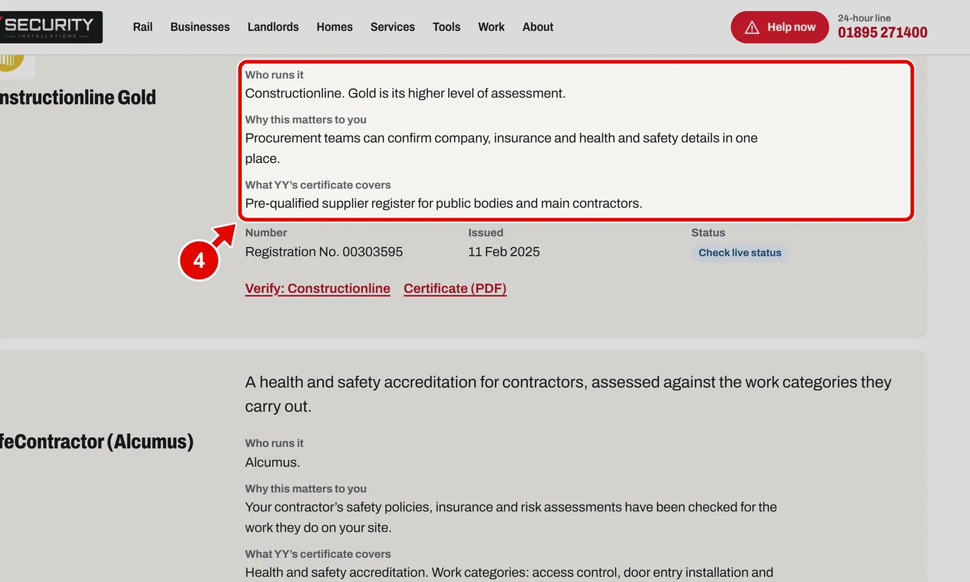 Screen grab from Accreditations, on a computer. A red box marks the part to use.