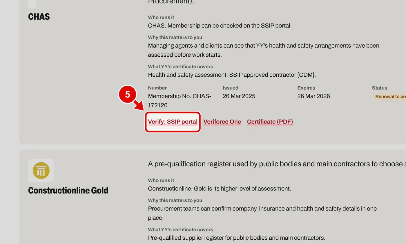 Screen grab from Accreditations, on a computer. A red box marks the part to use.
