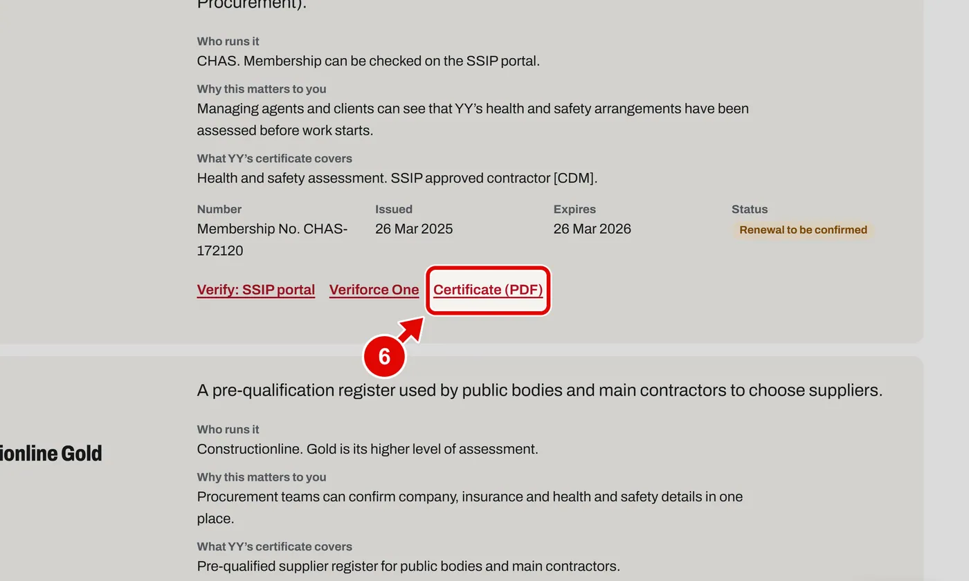 Screen grab from Accreditations, on a computer. A red box marks the part to use.