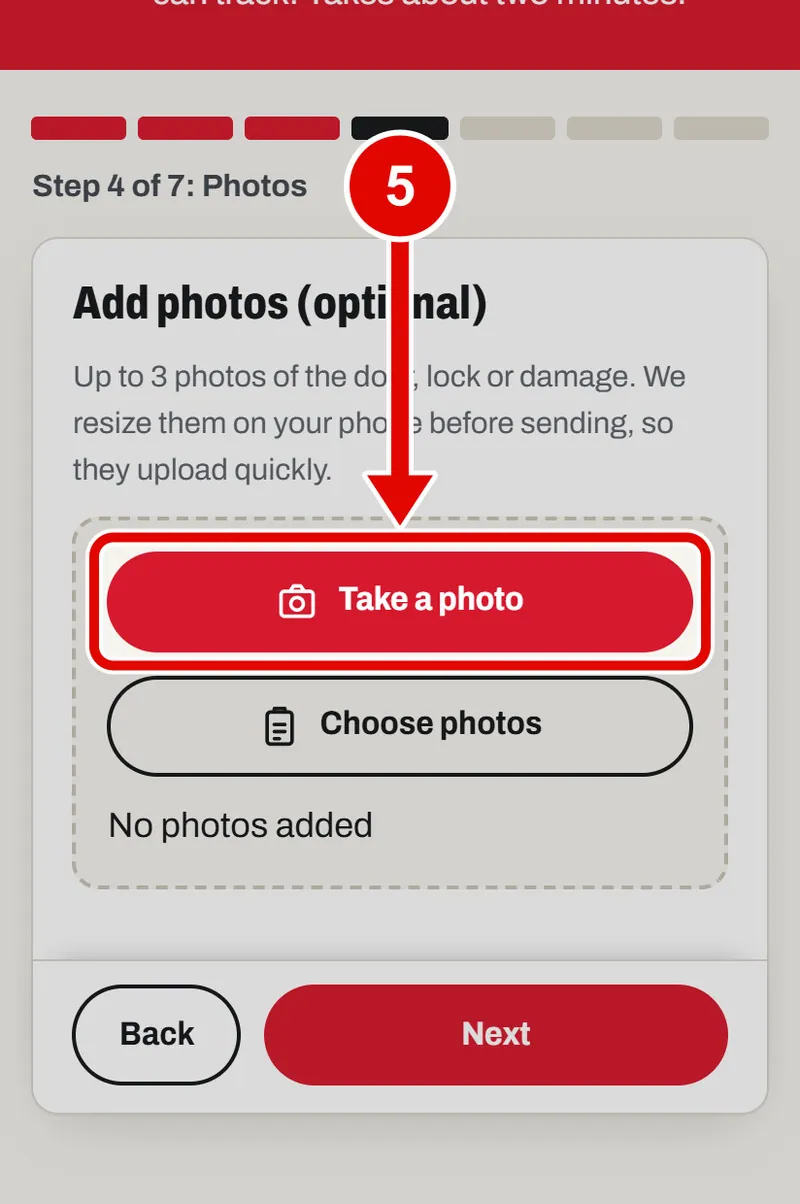 Screen grab from Book a survey, on a phone. A red box marks the part to use.