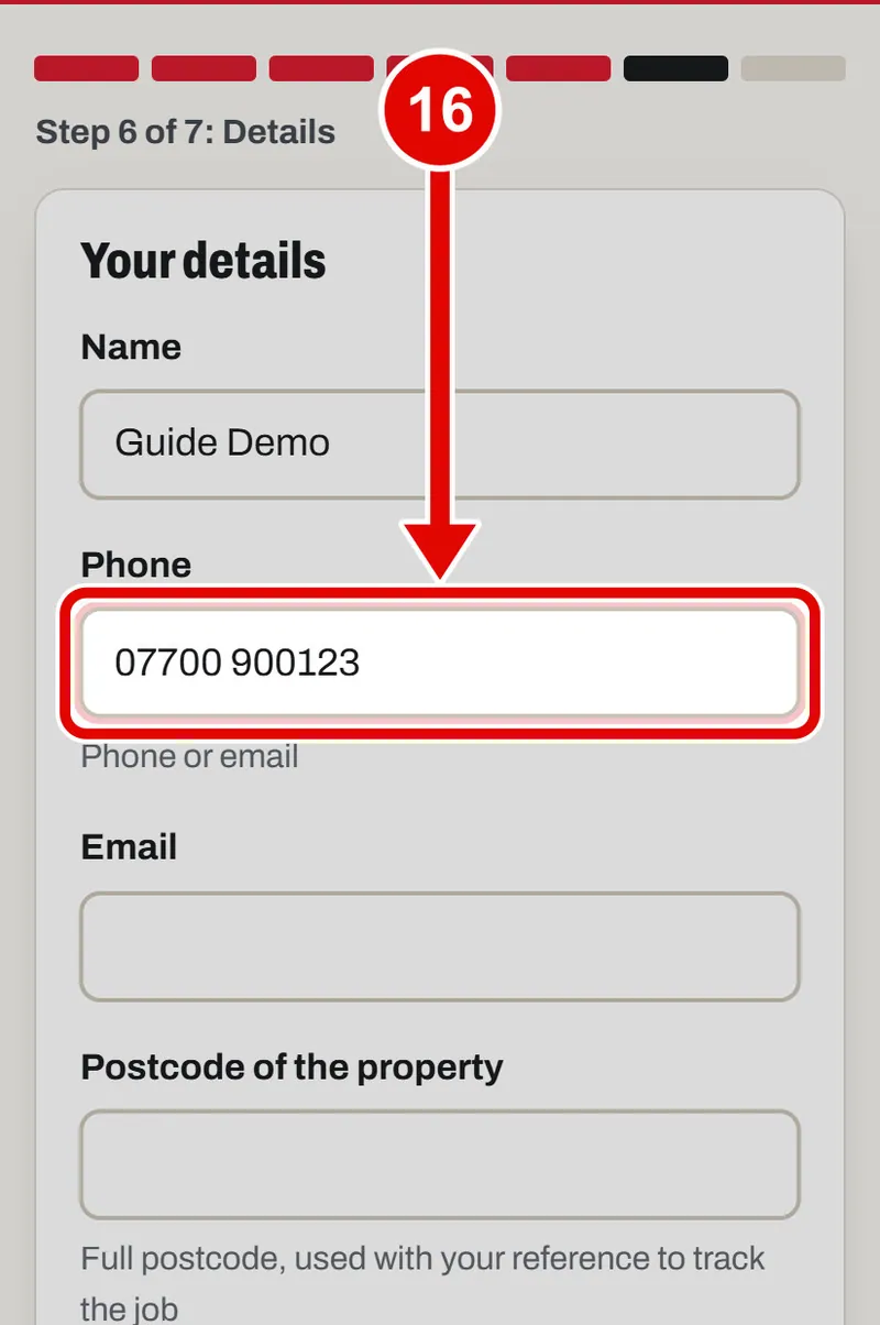 Screen grab from Book a survey, on a phone. A red box marks the part to use.