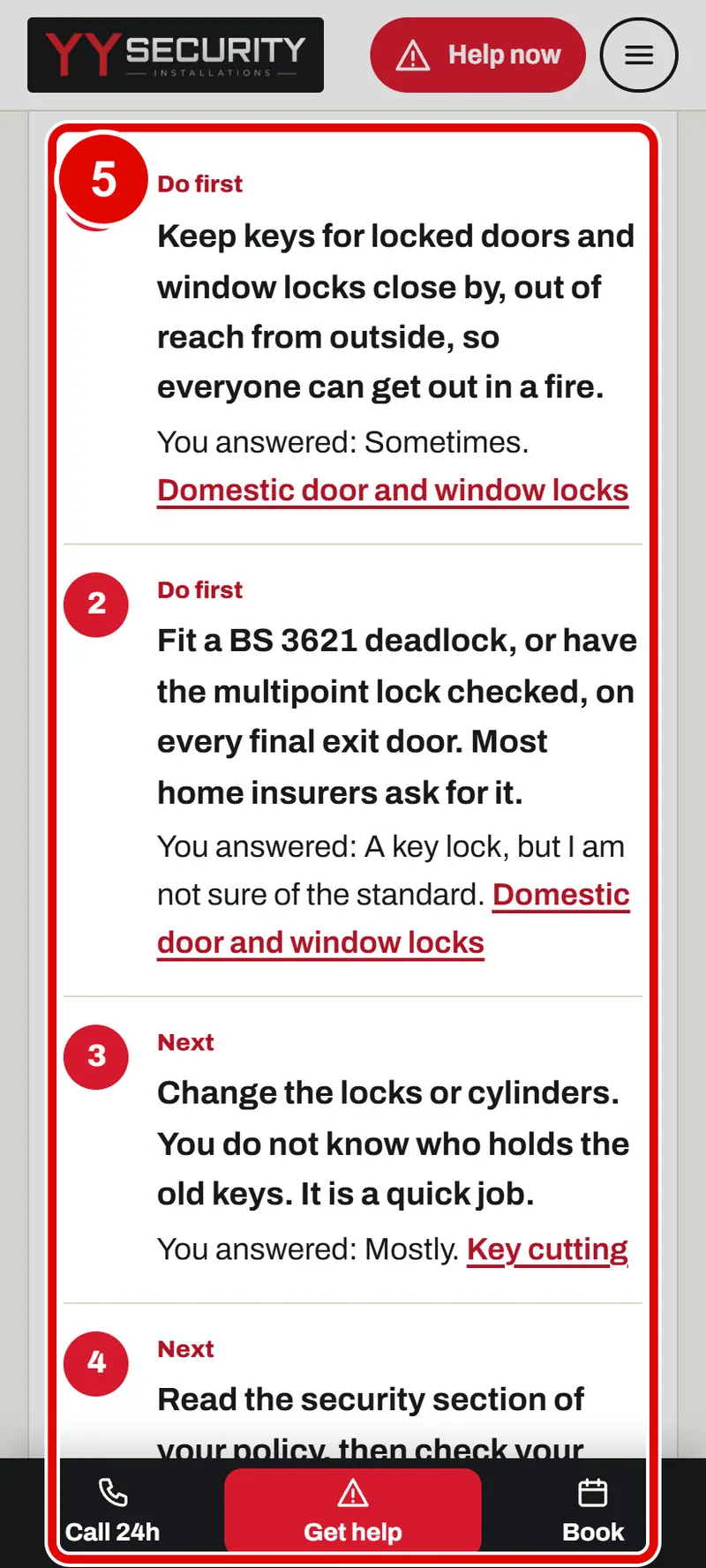 Screen grab from Security check-up, on a phone. A red box marks the part to use.