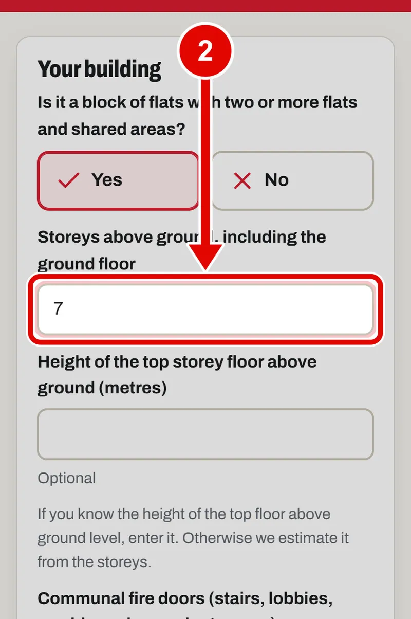 Screen grab from Fire door planner, on a phone. A red box marks the part to use.