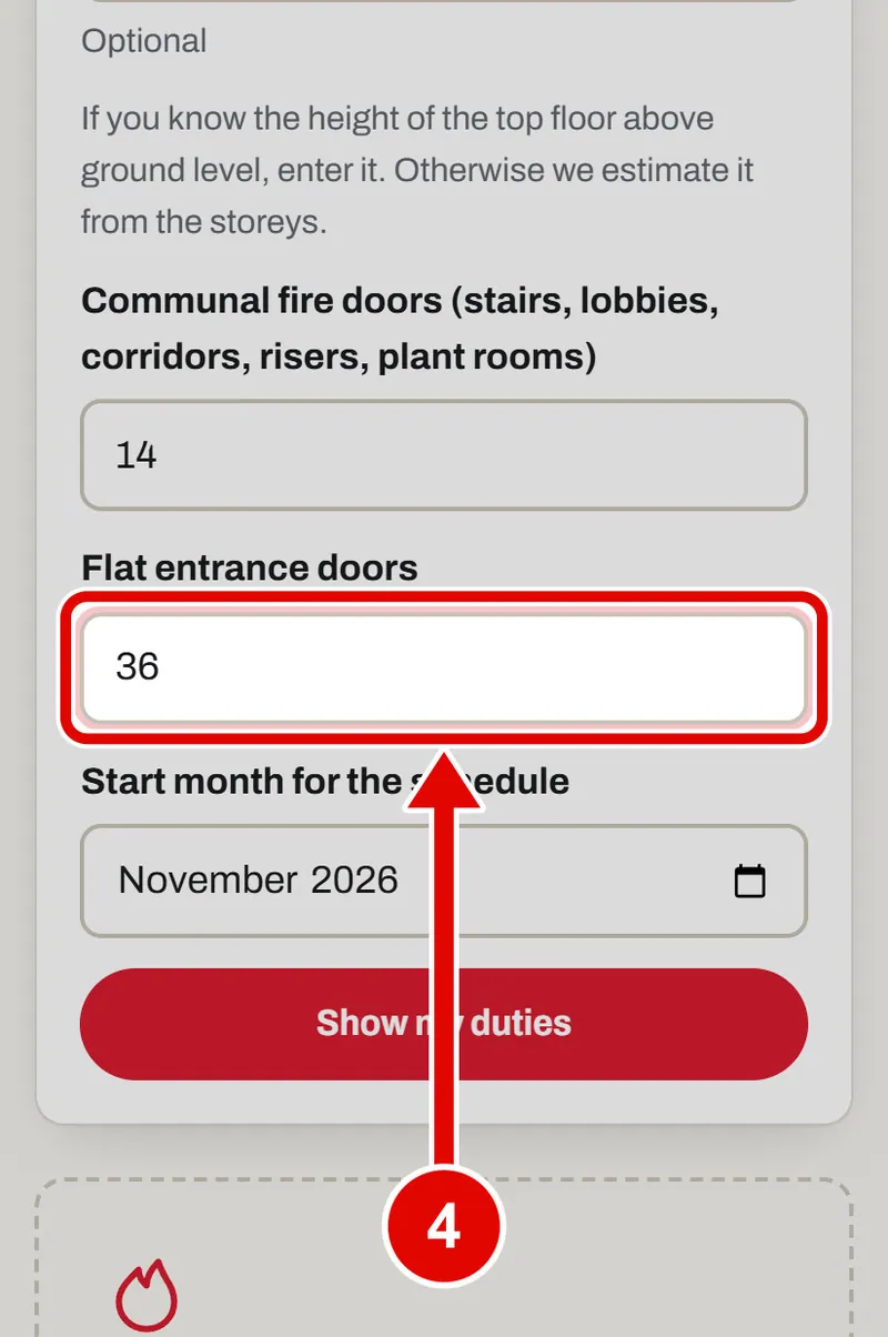 Screen grab from Fire door planner, on a phone. A red box marks the part to use.