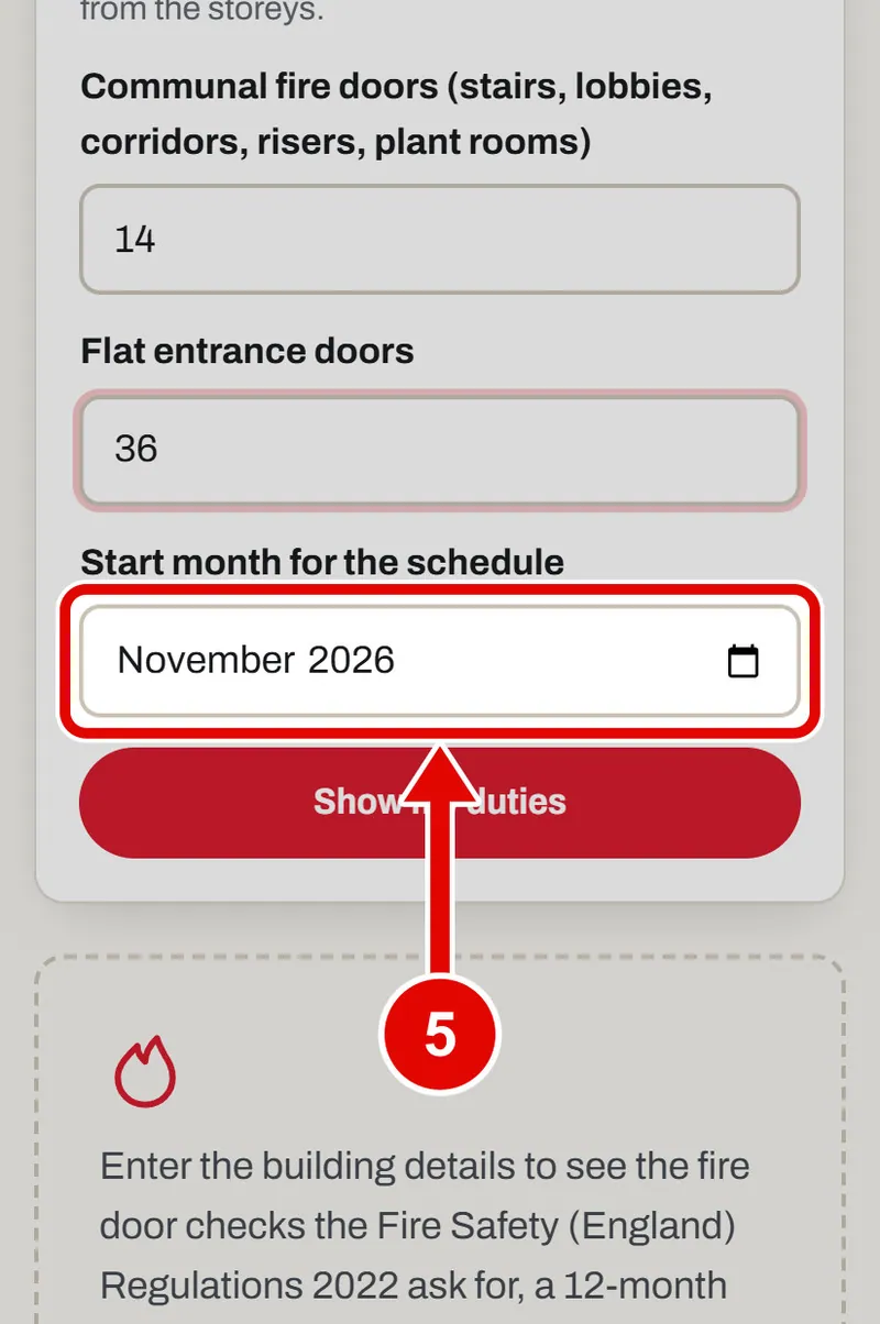 Screen grab from Fire door planner, on a phone. A red box marks the part to use.