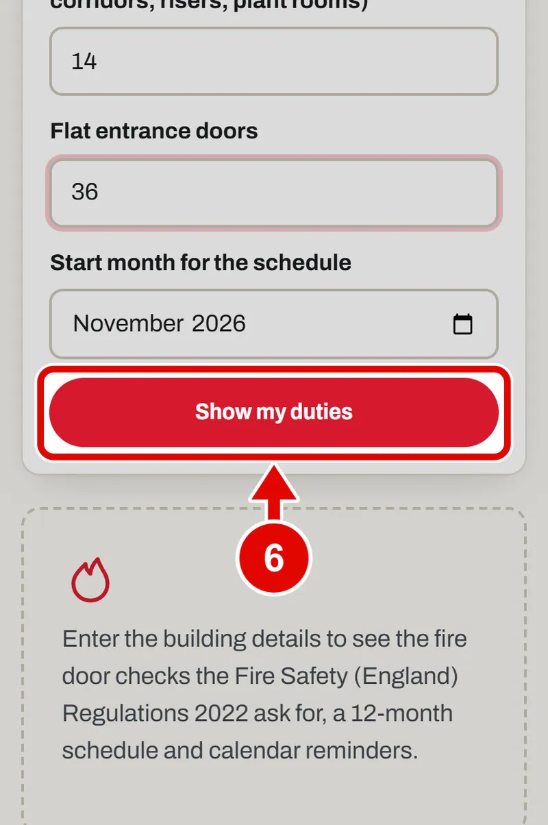 Screen grab from Fire door planner, on a phone. A red box marks the part to use.