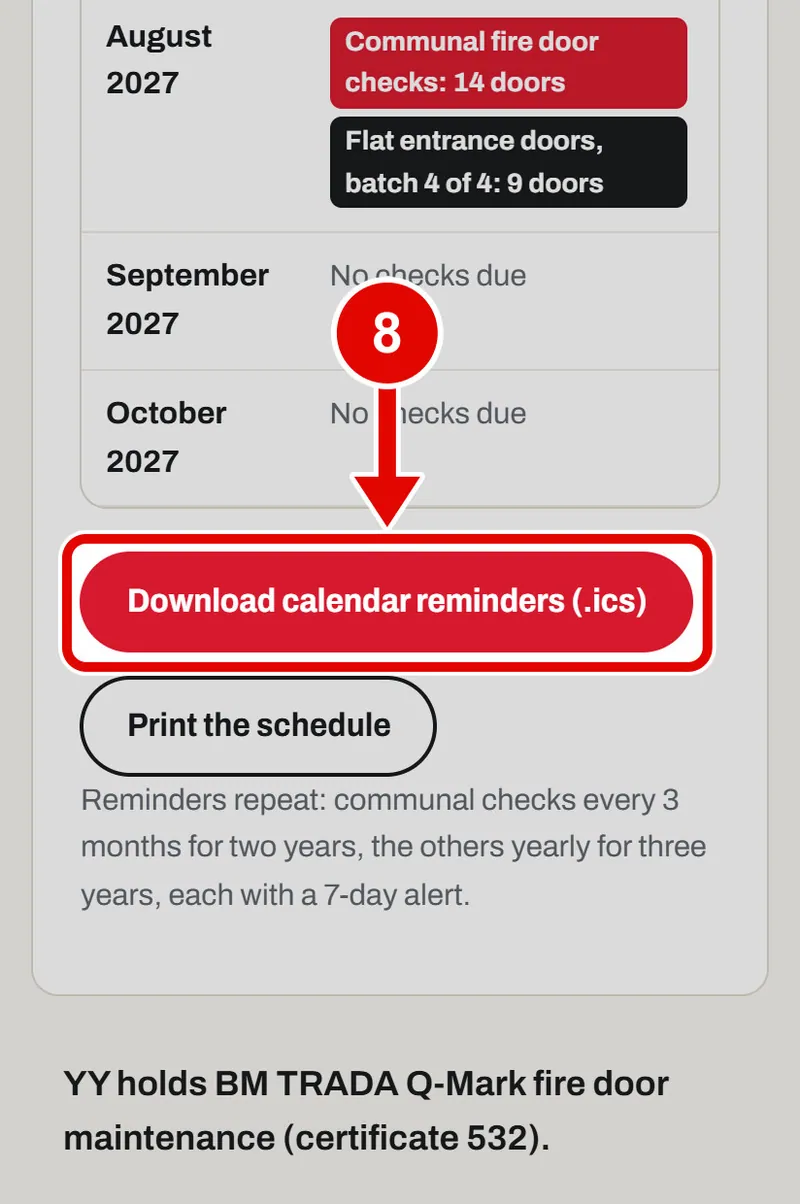Screen grab from Fire door planner, on a phone. A red box marks the part to use.