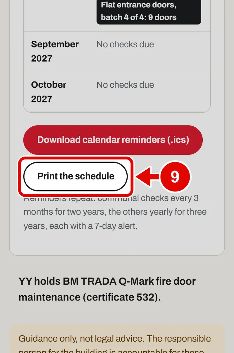 Screen grab from Fire door planner, on a phone. A red box marks the part to use.