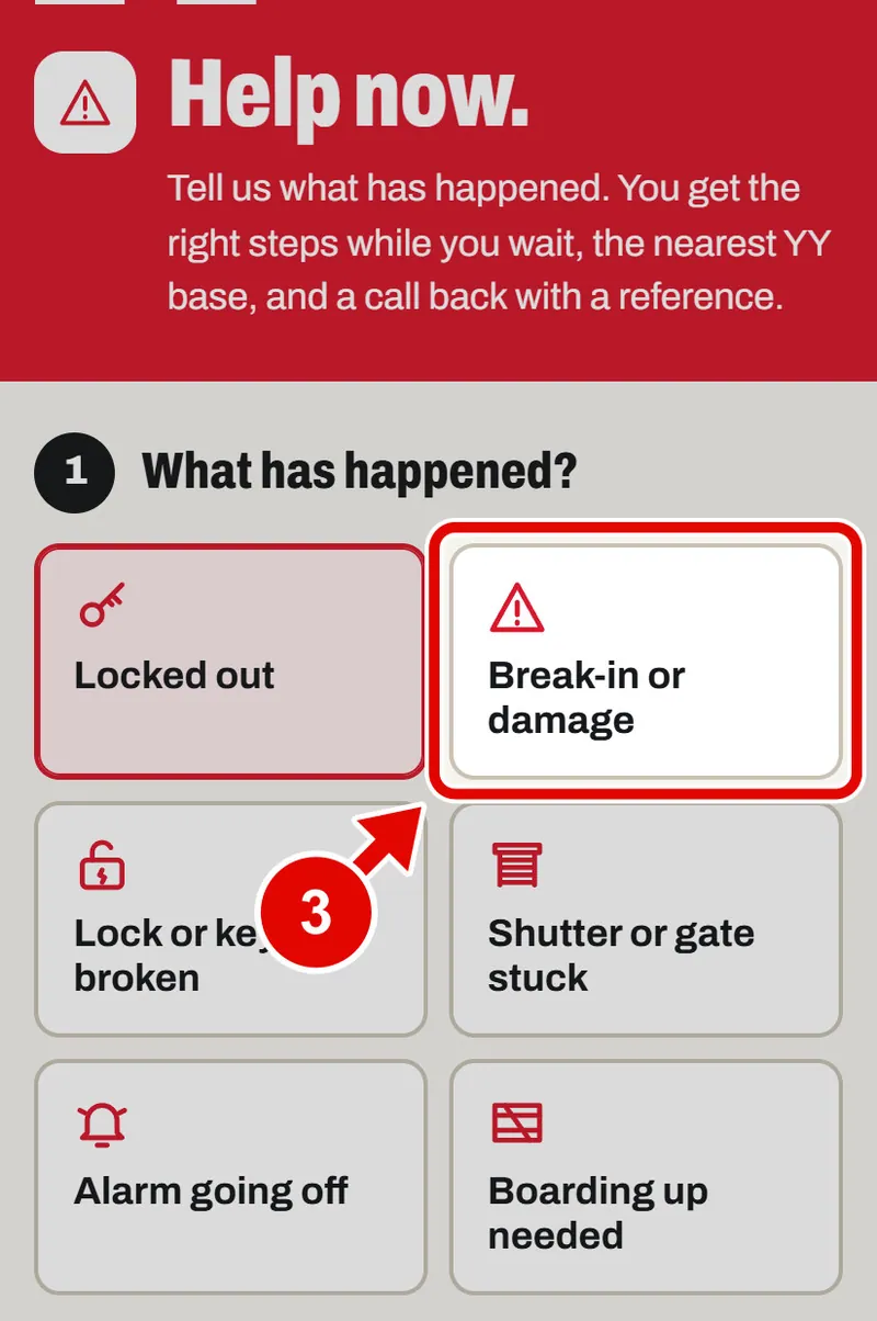 Screen grab from Help now: when something goes wrong, on a phone. A red box marks the part to use.