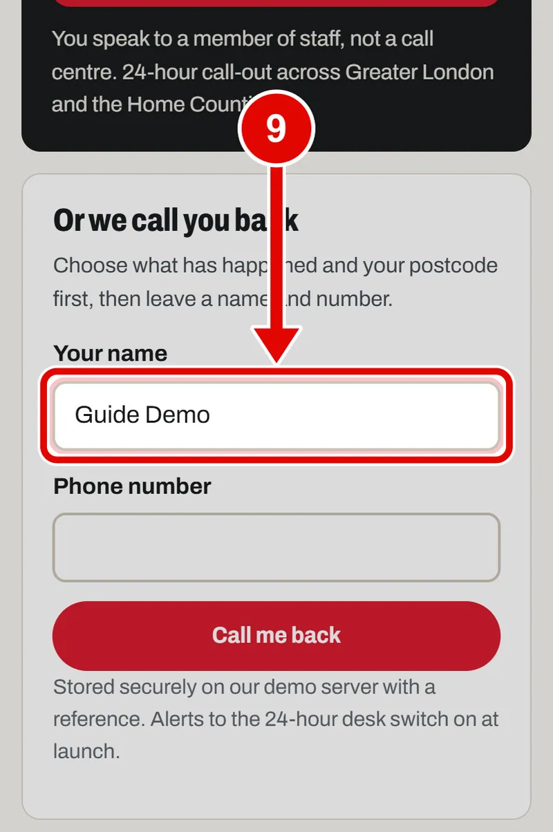 Screen grab from Help now: when something goes wrong, on a phone. A red box marks the part to use.