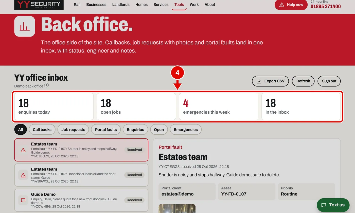 Screen grab from Back office, on a computer. A red box marks the part to use.