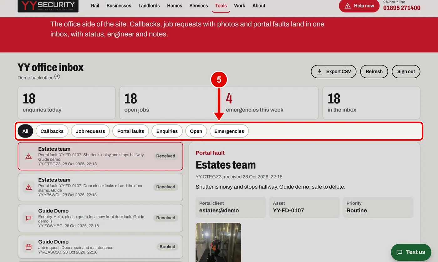 Screen grab from Back office, on a computer. A red box marks the part to use.