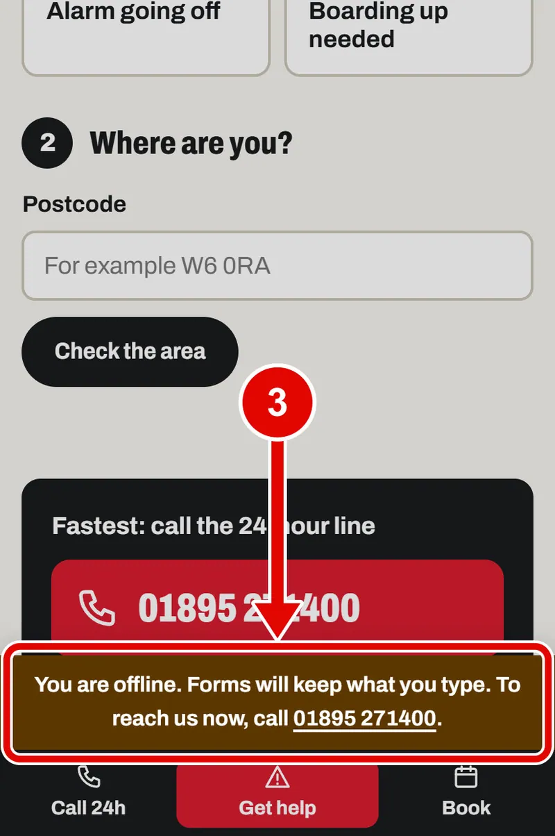 Screen grab from If something goes wrong, on a phone. A red box marks the part to use.
