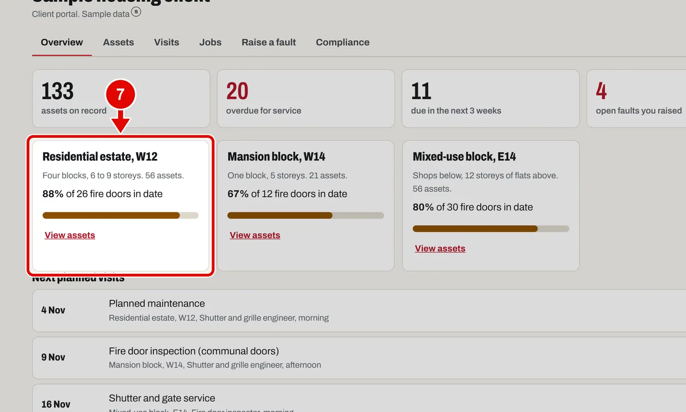 Screen grab from Client portal, on a computer. A red box marks the part to use.