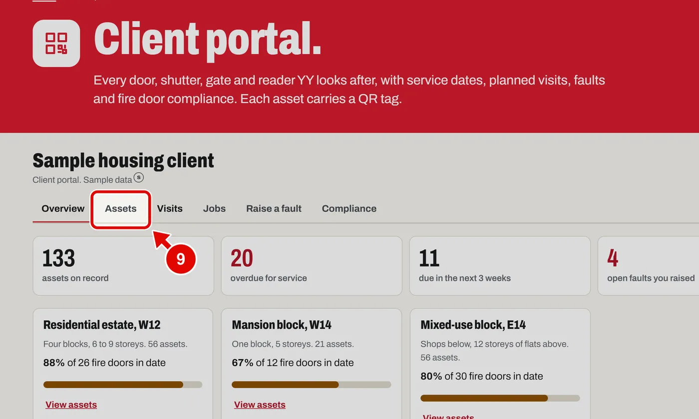 Screen grab from Client portal, on a computer. A red box marks the part to use.