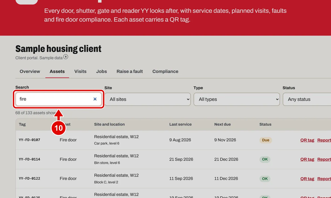 Screen grab from Client portal, on a computer. A red box marks the part to use.