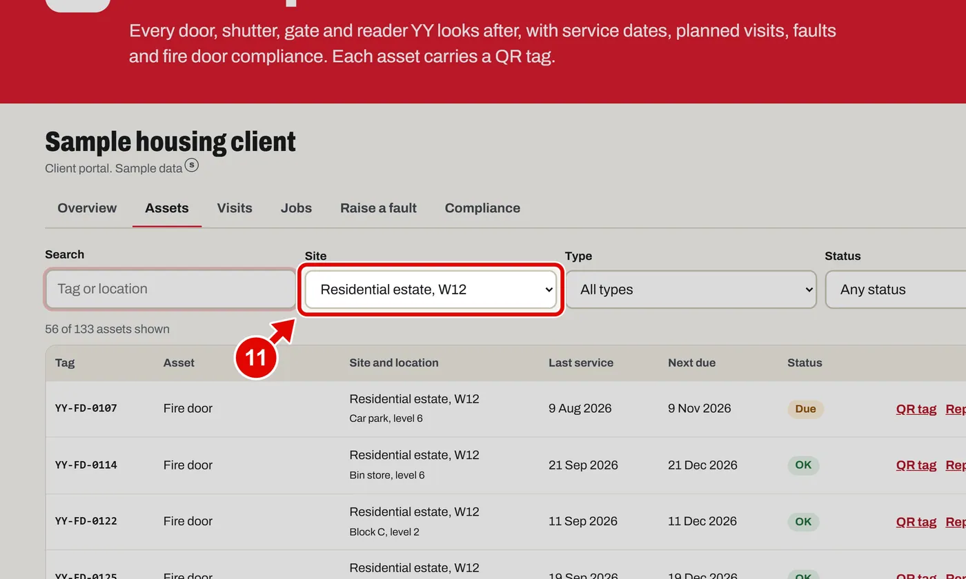 Screen grab from Client portal, on a computer. A red box marks the part to use.