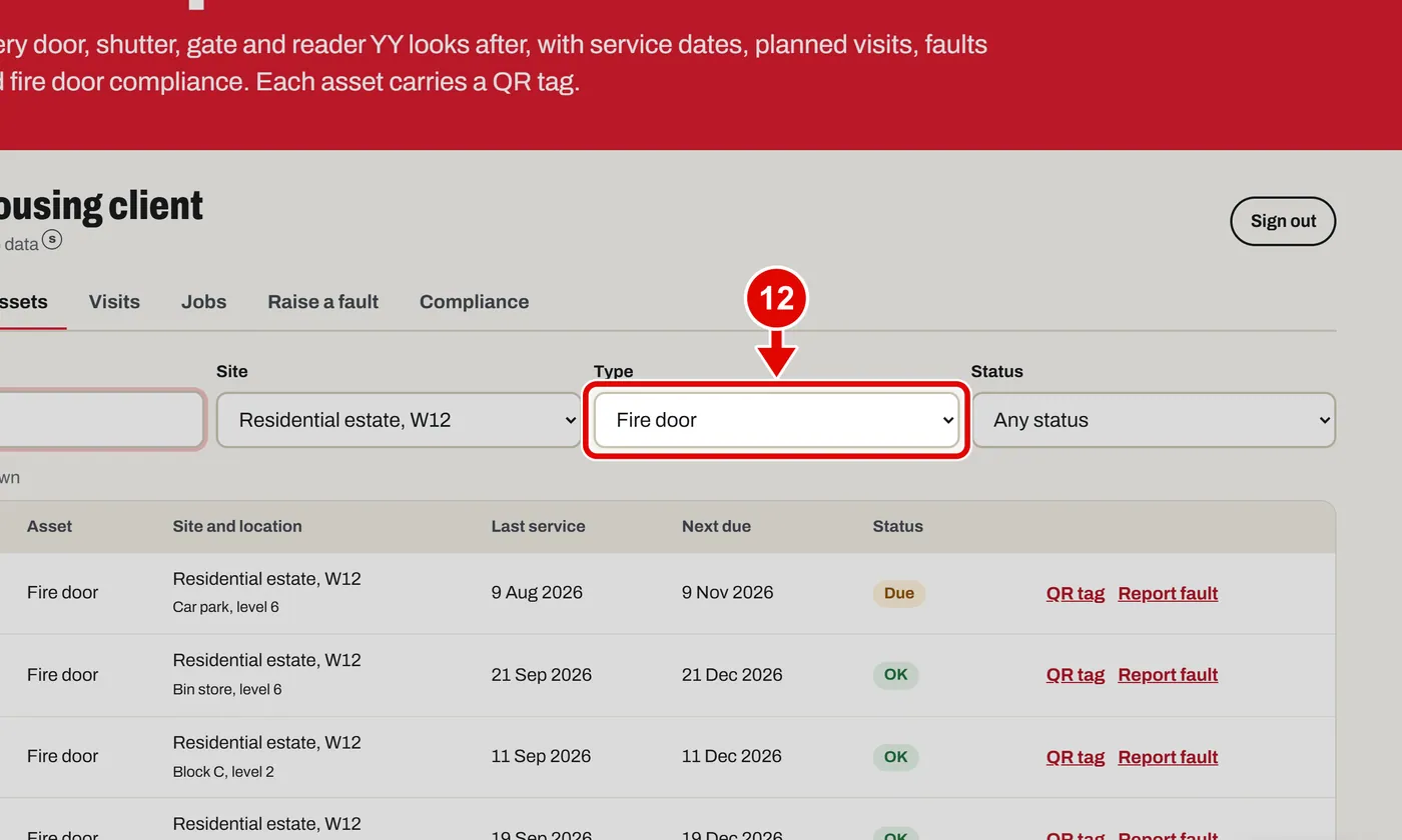 Screen grab from Client portal, on a computer. A red box marks the part to use.