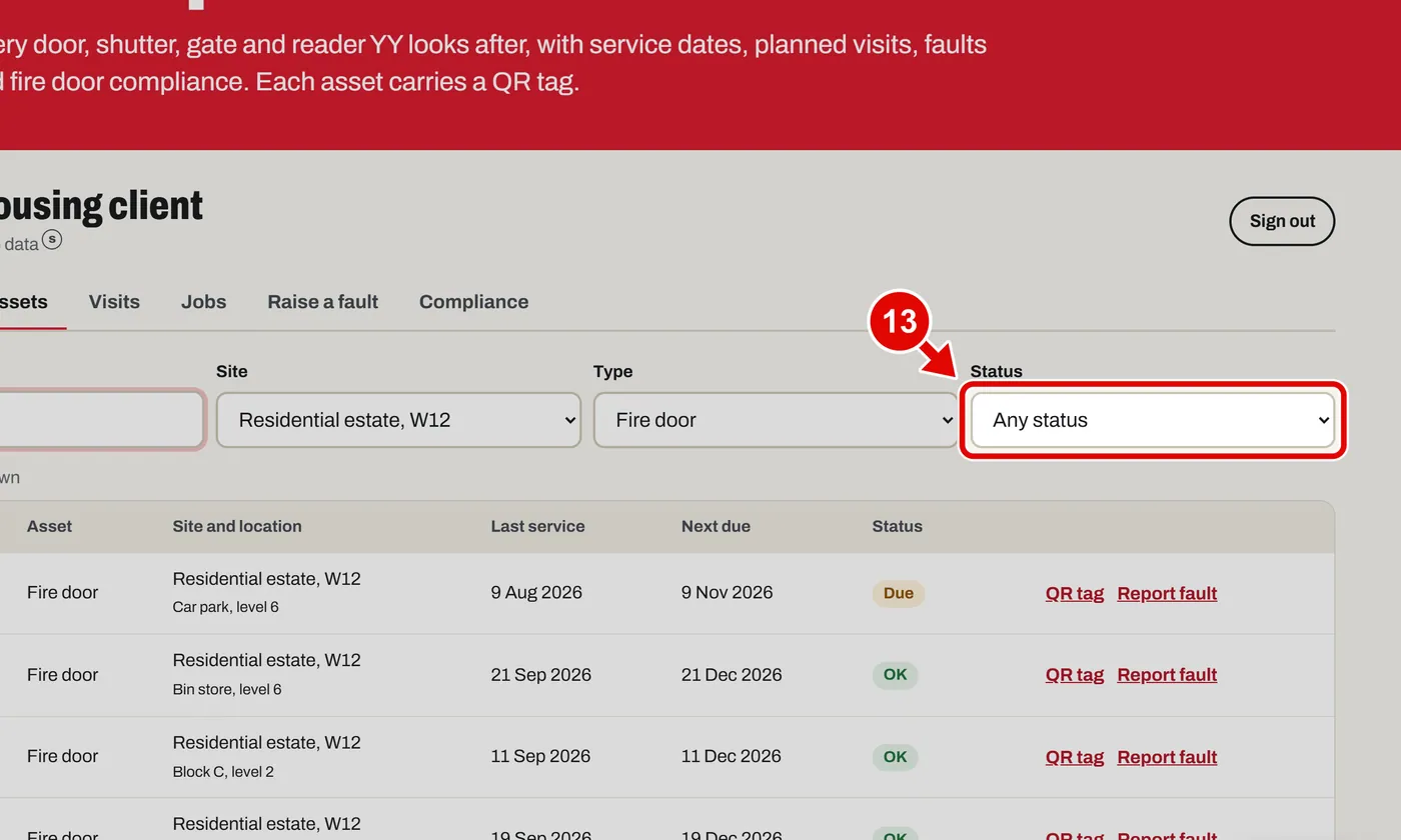 Screen grab from Client portal, on a computer. A red box marks the part to use.