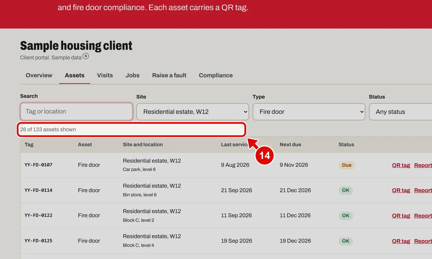 Screen grab from Client portal, on a computer. A red box marks the part to use.