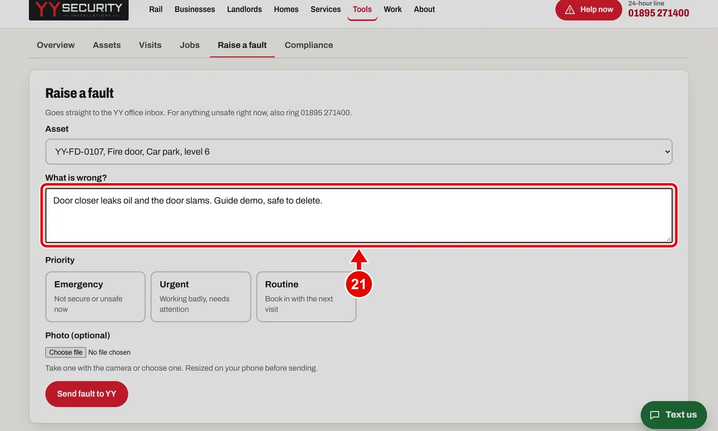 Screen grab from Client portal, on a computer. A red box marks the part to use.