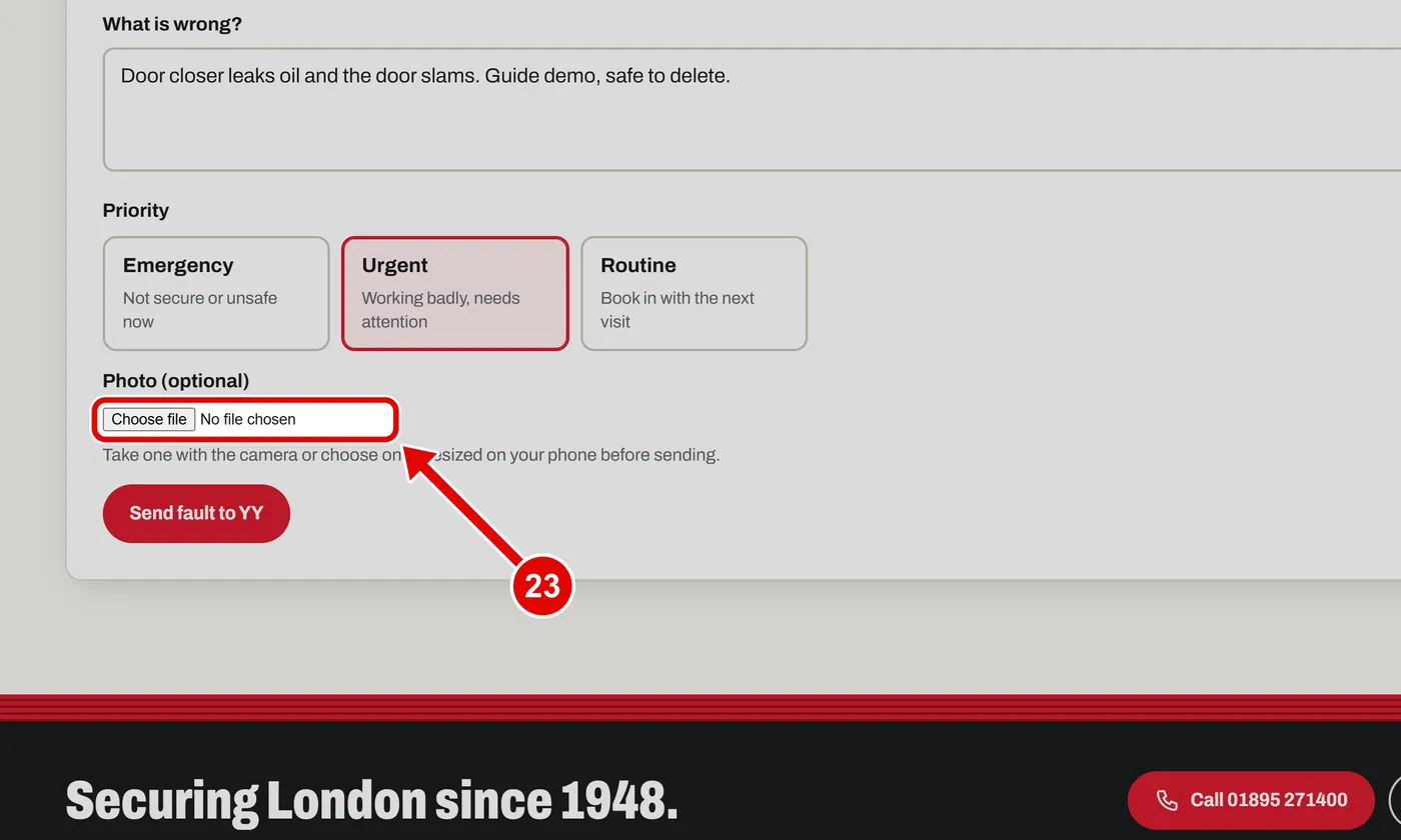 Screen grab from Client portal, on a computer. A red box marks the part to use.