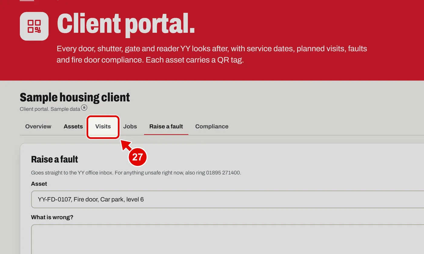 Screen grab from Client portal, on a computer. A red box marks the part to use.