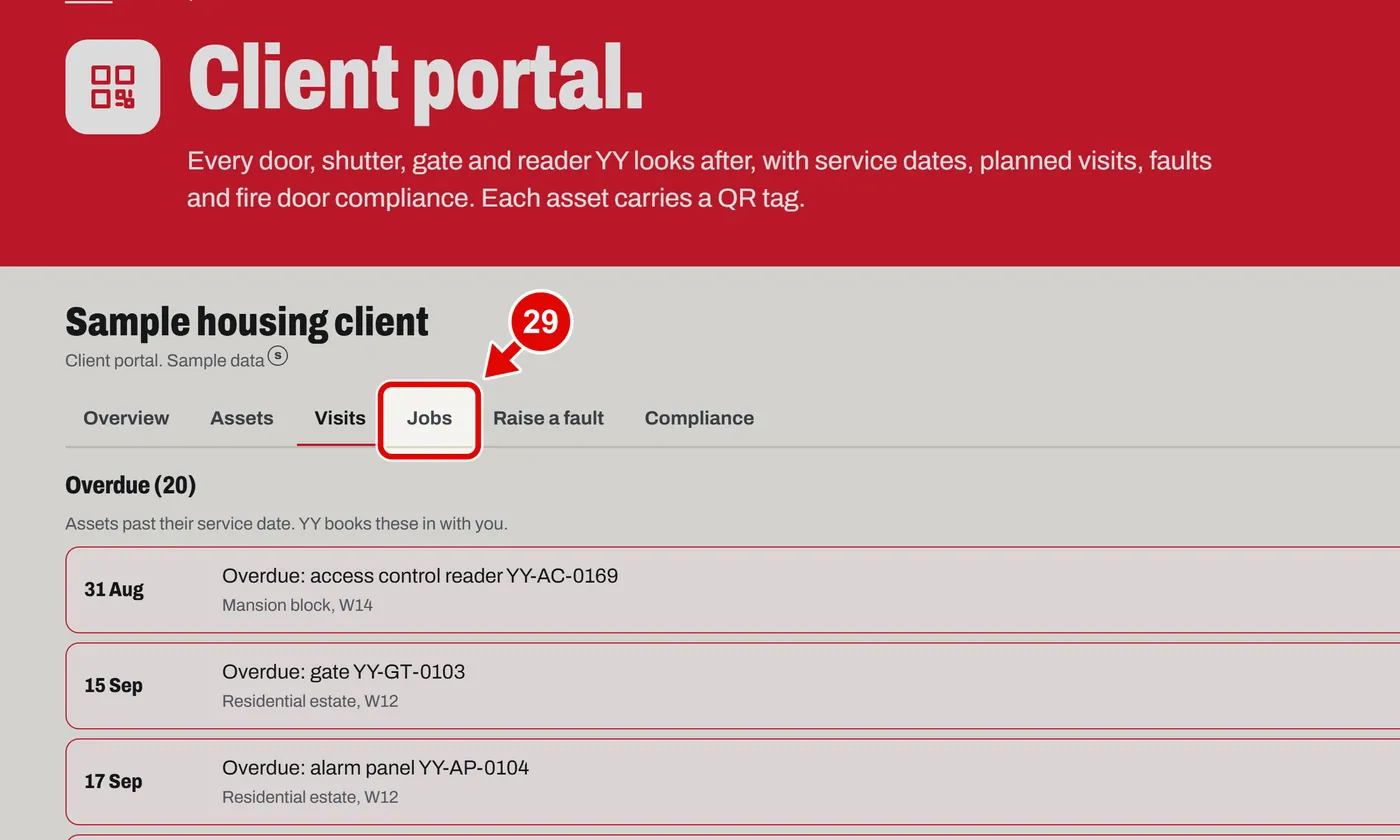 Screen grab from Client portal, on a computer. A red box marks the part to use.