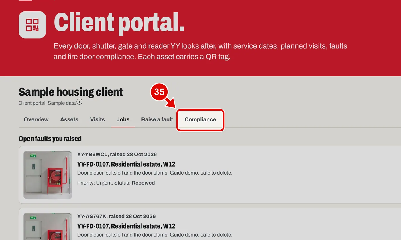Screen grab from Client portal, on a computer. A red box marks the part to use.
