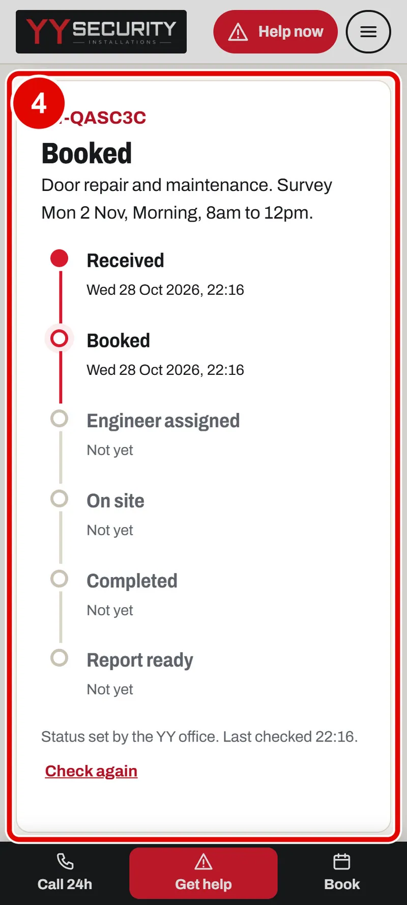Screen grab from Track my job, on a phone. A red box marks the part to use.