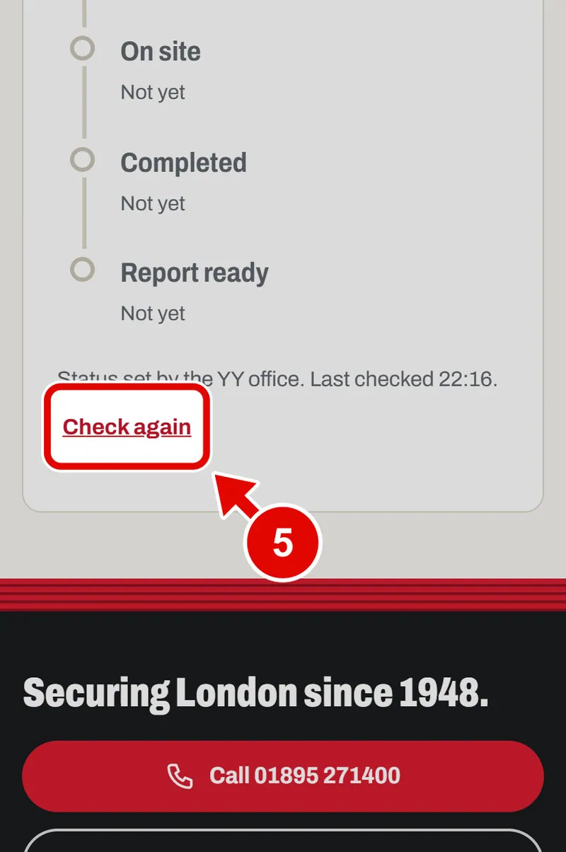 Screen grab from Track my job, on a phone. A red box marks the part to use.